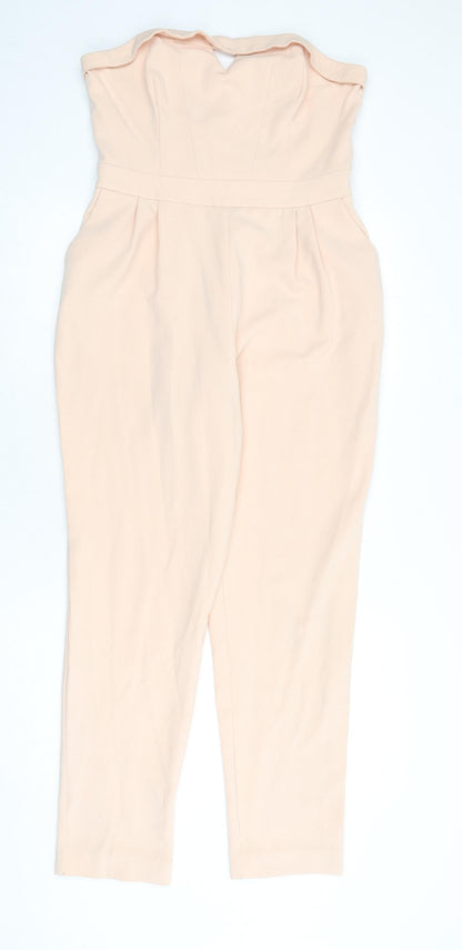 River Island Womens Pink Polyester Jumpsuit One-Piece Size 14 L28 in Zip - Keyhole Cut Out