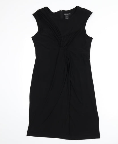 Nina Leonard Womens Black Polyester A-Line Size M Scoop Neck Zip - Knot Front