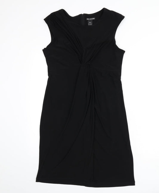 Nina Leonard Womens Black Polyester A-Line Size M Scoop Neck Zip - Knot Front