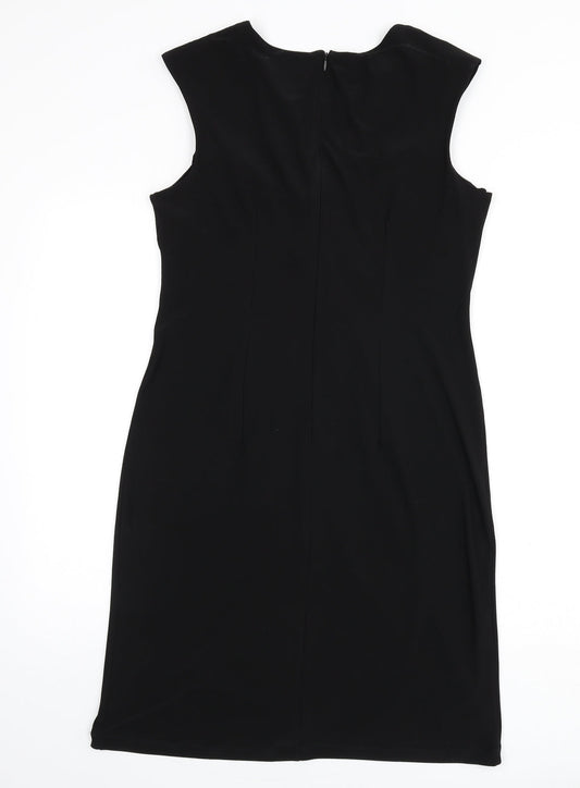 Nina Leonard Womens Black Polyester A-Line Size M Scoop Neck Zip - Knot Front