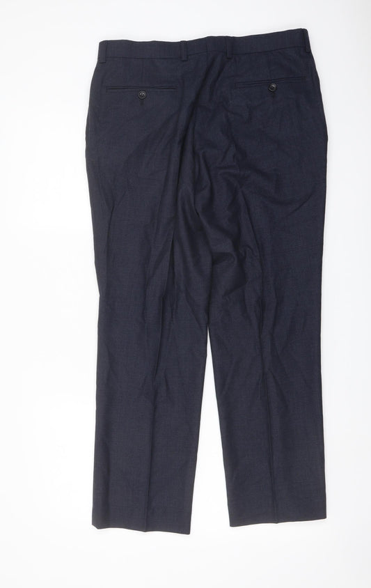 Moss 1851 Mens Beige Wool Trousers Size 32 in L30 in Regular Button