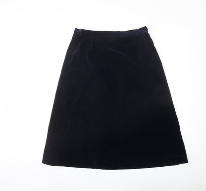 Marks and Spencer Womens Blue Cotton A-Line Skirt Size 14 Zip
