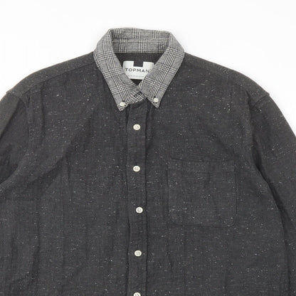 Topman Mens Grey Cotton Button-Up Size M Collared Button