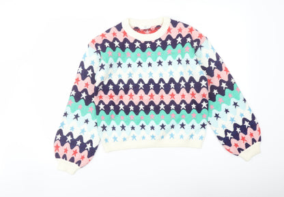 Marks and Spencer Girls Multicoloured Crew Neck Geometric Polyester Pullover Jumper Size 13-14 Years Pullover