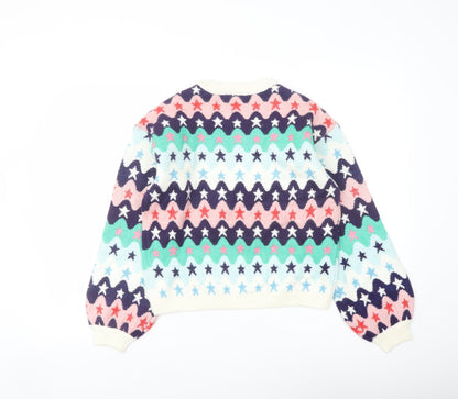 Marks and Spencer Girls Multicoloured Crew Neck Geometric Polyester Pullover Jumper Size 13-14 Years Pullover