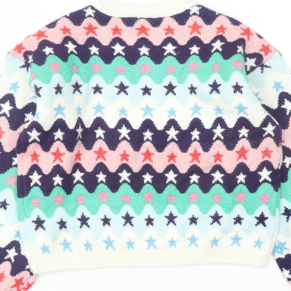Marks and Spencer Girls Multicoloured Crew Neck Geometric Polyester Pullover Jumper Size 13-14 Years Pullover