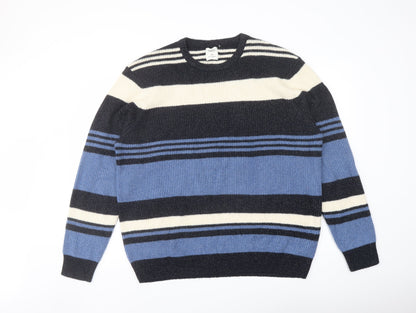 Marks and Spencer Mens Multicoloured Crew Neck Striped Polyamide Pullover Jumper Size 2XL Long Sleeve