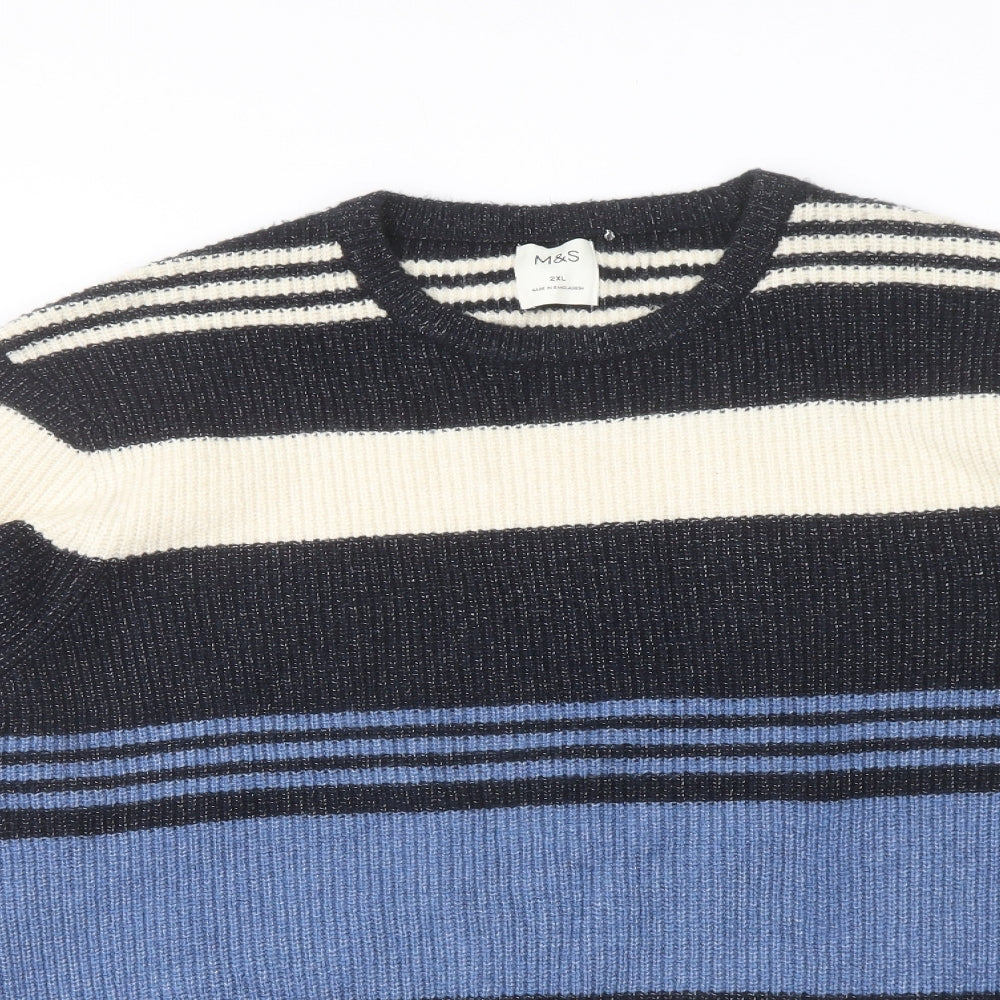 Marks and Spencer Mens Multicoloured Crew Neck Striped Polyamide Pullover Jumper Size 2XL Long Sleeve