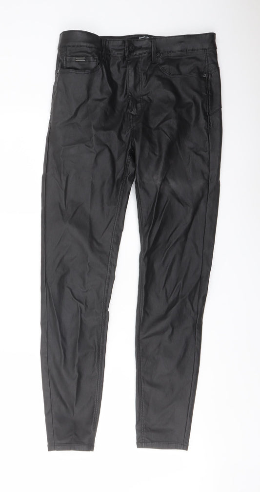 Stradivarius Womens Black Polyester Jegging Trousers Size 12 L27 in Regular Button