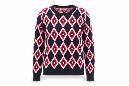 Kling Womens Blue Crew Neck Geometric Cotton Pullover Jumper Size XS