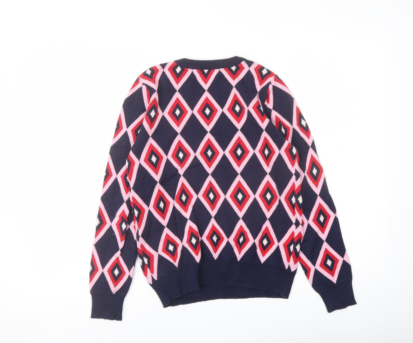 Kling Womens Blue Crew Neck Geometric Cotton Pullover Jumper Size XS