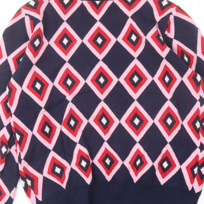 Kling Womens Blue Crew Neck Geometric Cotton Pullover Jumper Size XS
