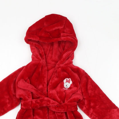 Disney Baby Red Solid Polyester Robe Gown Size 9-12 Months Tie - Minnie Mouse