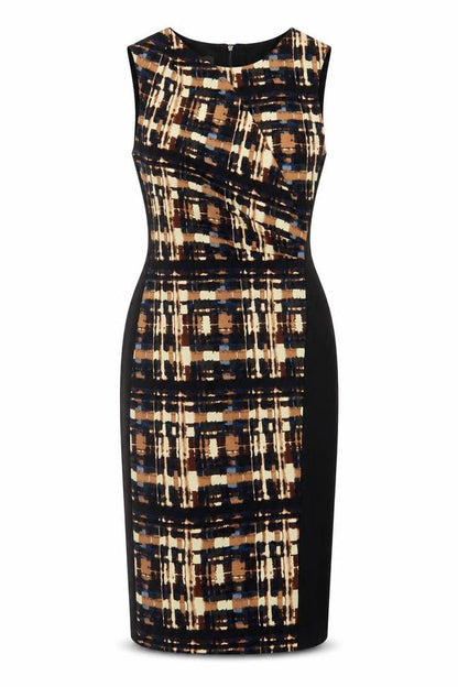 Anne Klein Womens Black Geometric Polyester Pencil Dress Size 12 Boat Neck Zip