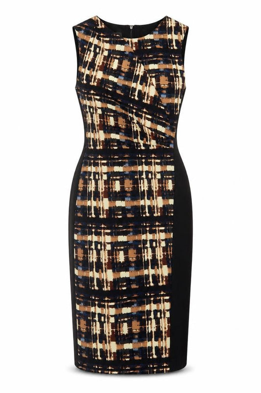 Anne Klein Womens Black Geometric Polyester Pencil Dress Size 12 Boat Neck Zip