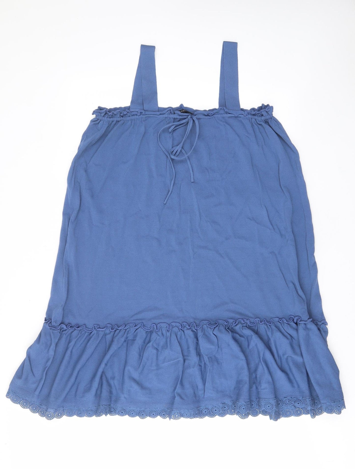 NEXT Womens Blue Viscose A-Line Size L Square Neck Pullover - Frill, Embroided