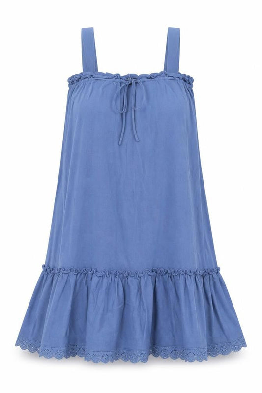 NEXT Womens Blue Viscose A-Line Size L Square Neck Pullover - Frill, Embroided