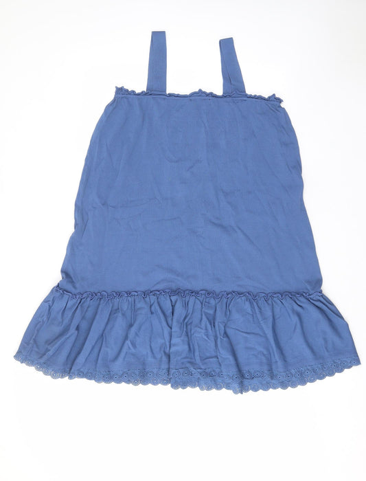 NEXT Womens Blue Viscose A-Line Size L Square Neck Pullover - Frill, Embroided