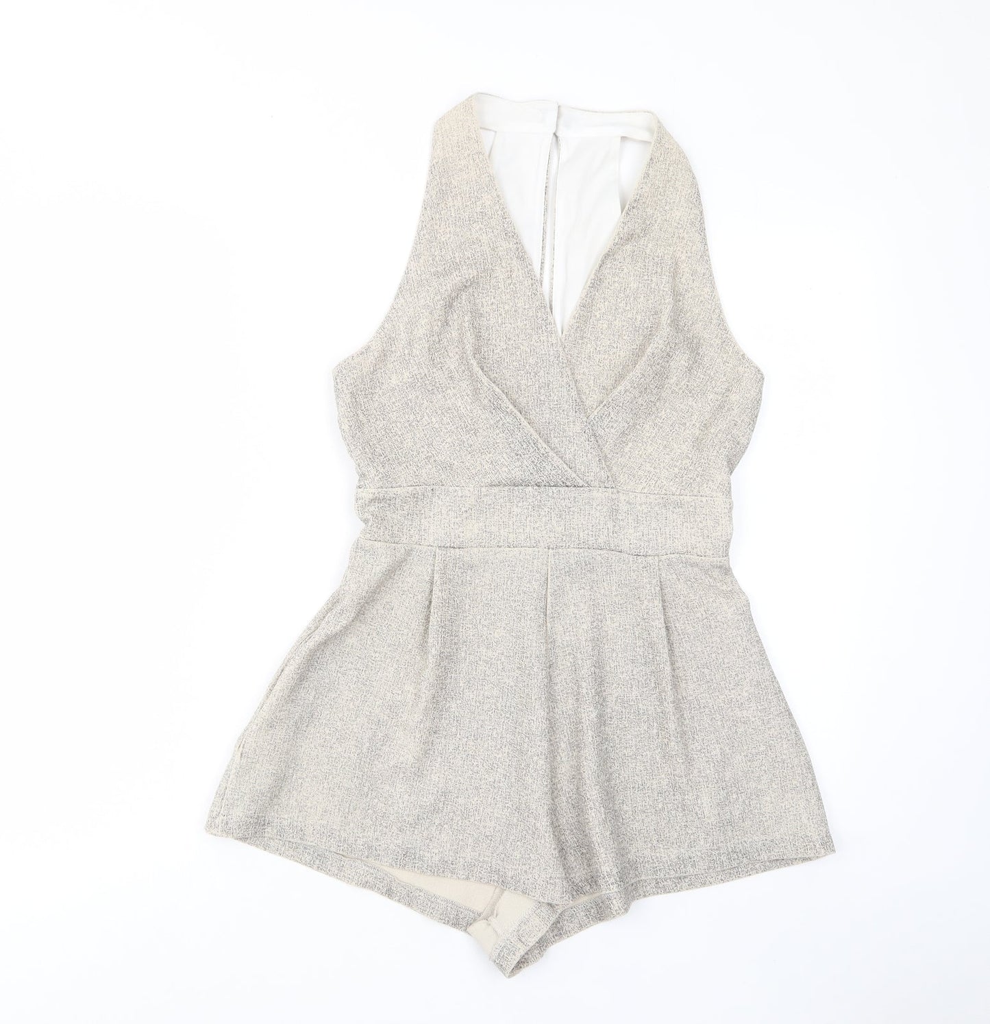 Love Womens Beige Polyester Playsuit One-Piece Size S Button - Pleated