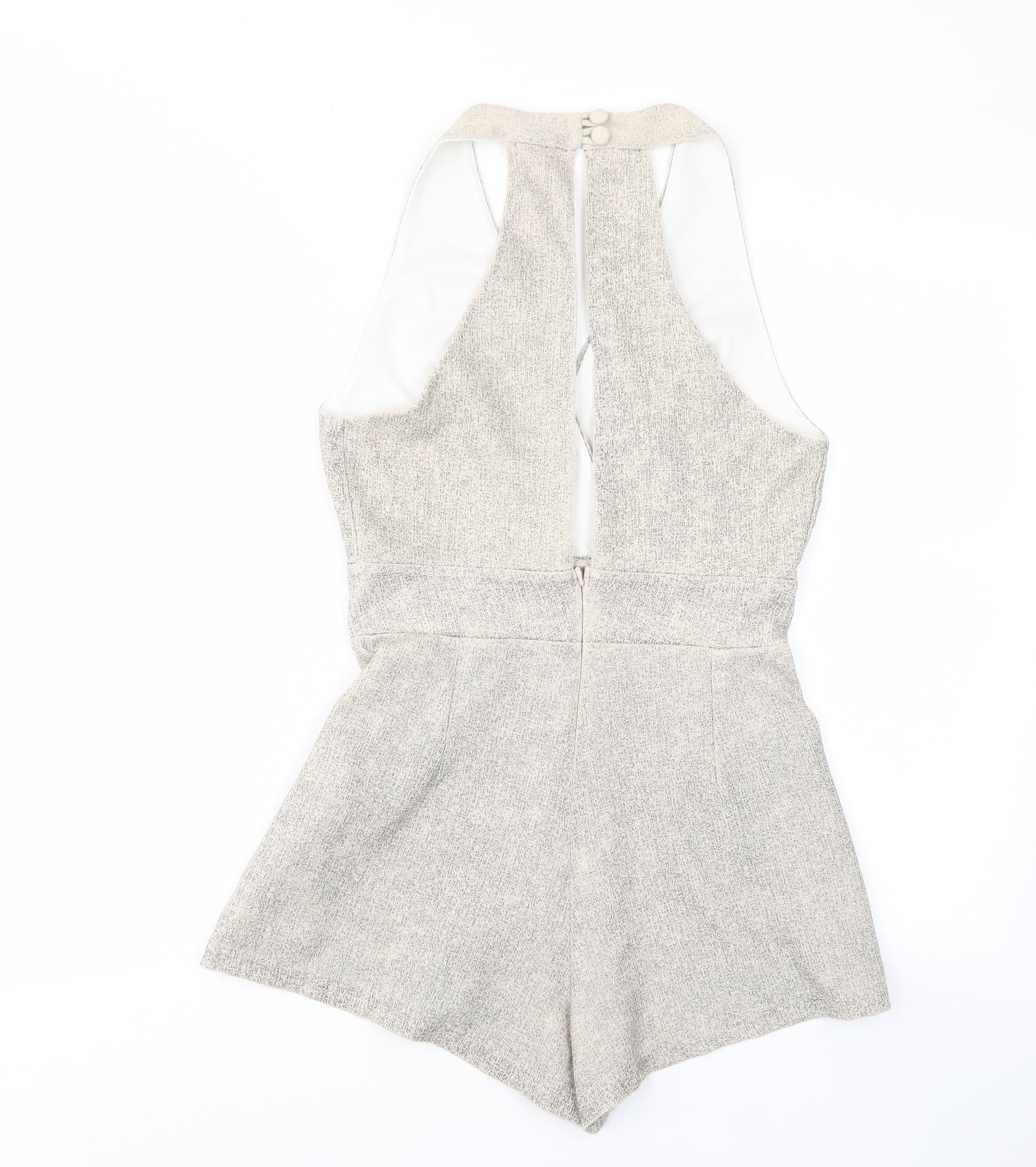 Love Womens Beige Polyester Playsuit One-Piece Size S Button - Pleated