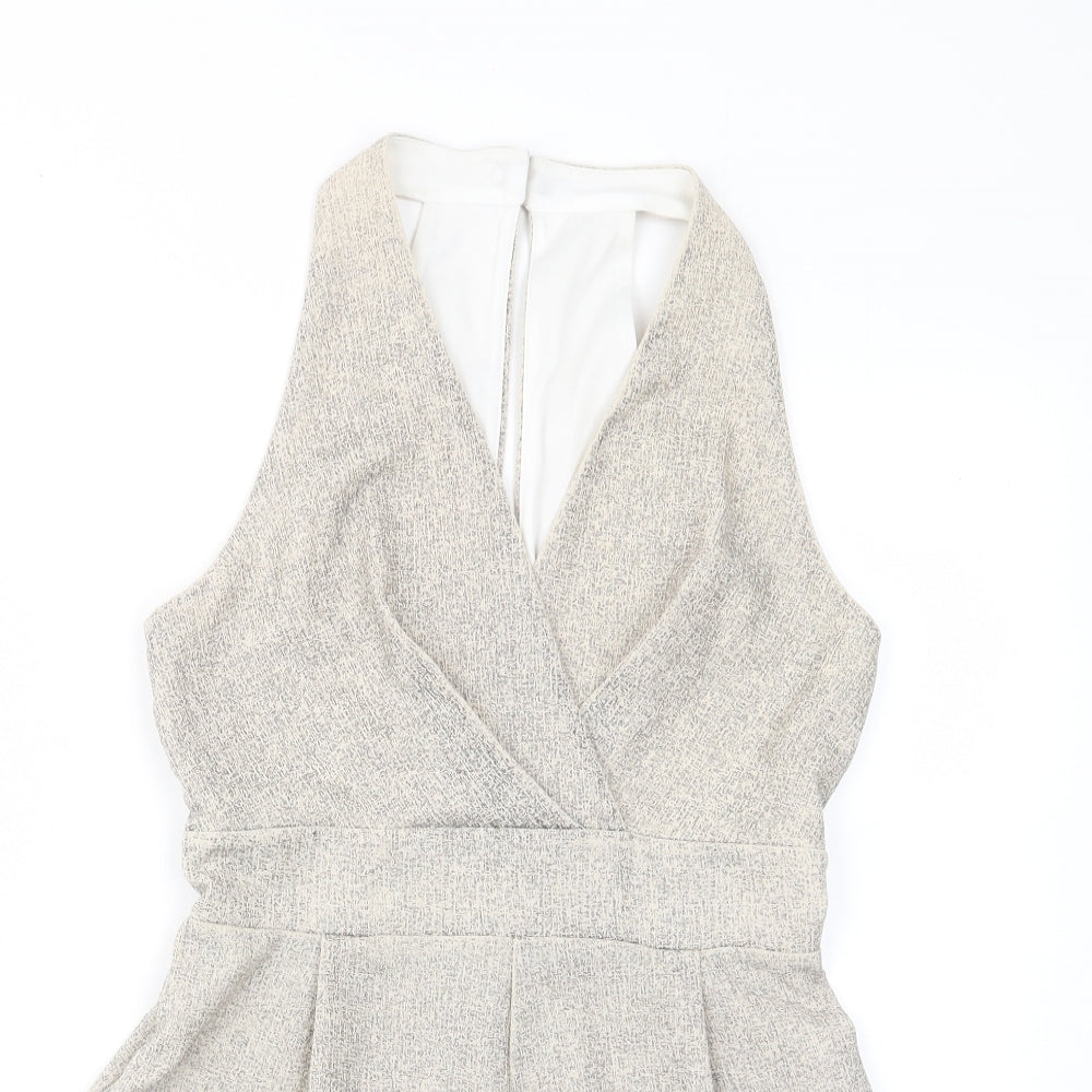 Love Womens Beige Polyester Playsuit One-Piece Size S Button - Pleated