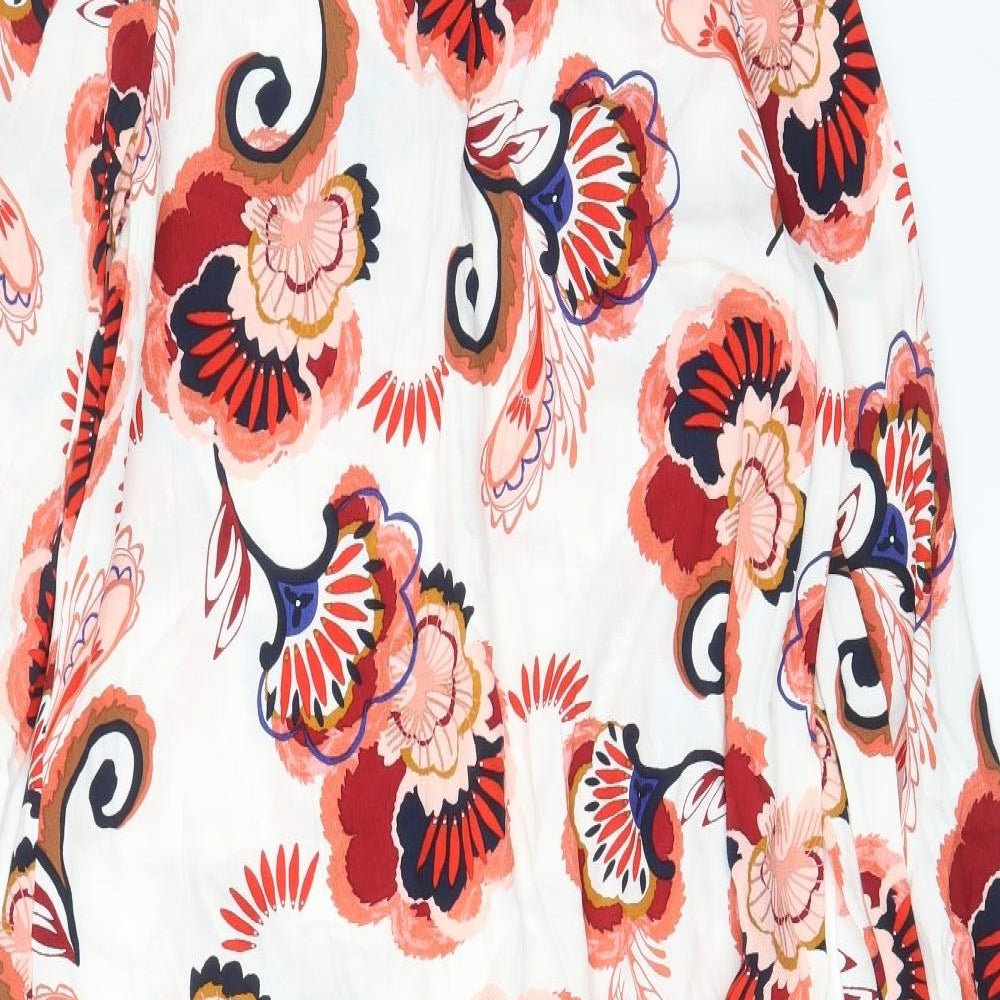 Marks and Spencer Womens Red Floral Viscose A-Line Size M Crew Neck Button - Embroided
