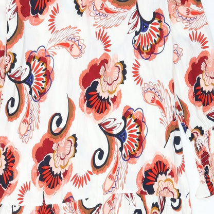 Marks and Spencer Womens Red Floral Viscose A-Line Size M Crew Neck Button - Embroided