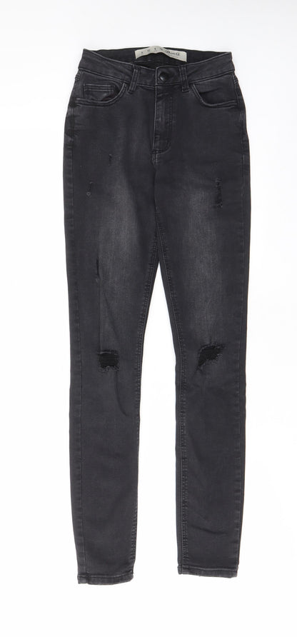 Denim & Co. Womens Grey Cotton Skinny Jeans Size 4 L28 in Regular Zip - Pockets