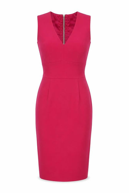 Warehouse Womens Pink Polyester Pencil Dress Size 6 V-Neck Zip - Pleated