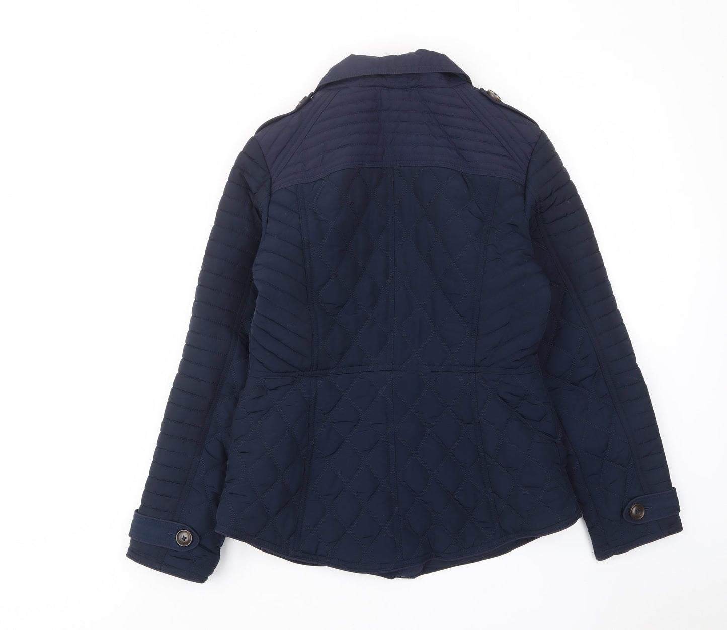 NEXT Womens Blue Quilted Coat Size 10 Zip - Zip Pockets, Buckle