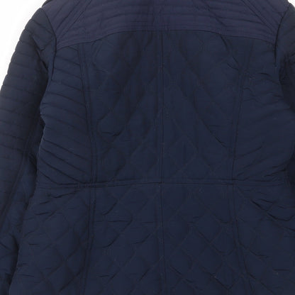 NEXT Womens Blue Quilted Coat Size 10 Zip - Zip Pockets, Buckle