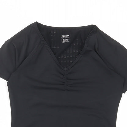 Reebok Womens Black Polyester Basic T-Shirt Size S V-Neck Pullover