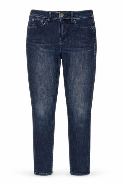 Front view of BDG women’s blue cotton skinny jeans, size UK 26, in, 28-inch leg regular zip - pockets