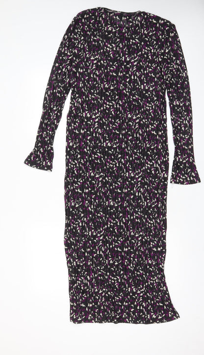 Marks and Spencer Womens Purple Geometric Polyester A-Line Size 10 Crew Neck Pullover