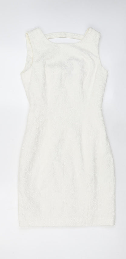 H&M Womens White Cotton A-Line Size 8 Boat Neck Zip