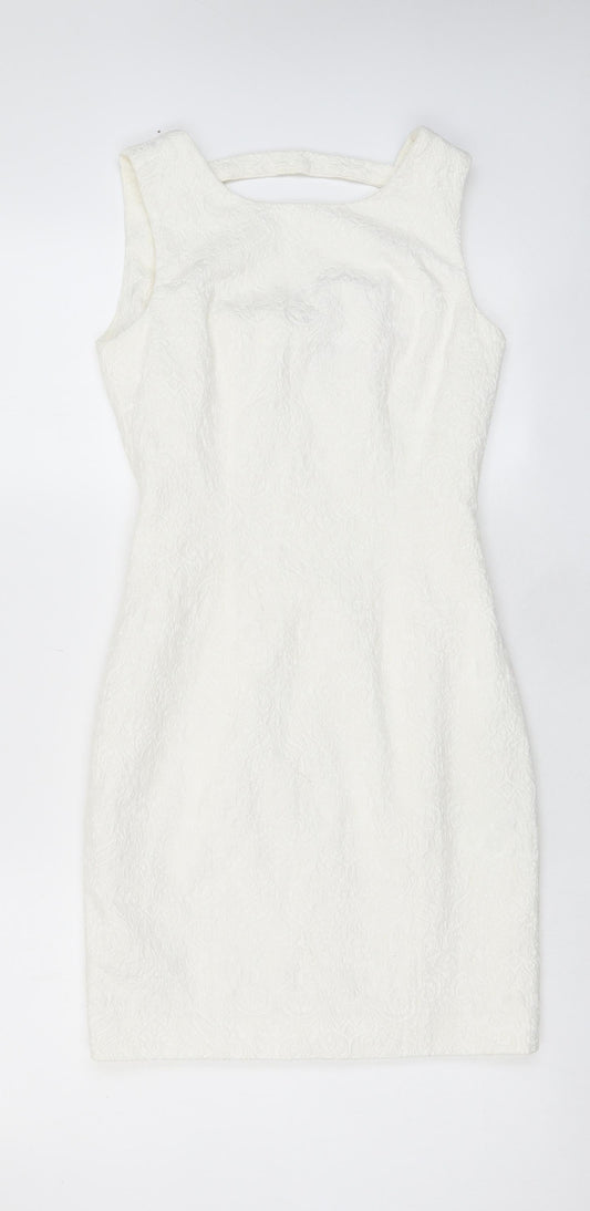 H&M Womens White Cotton A-Line Size 8 Boat Neck Zip