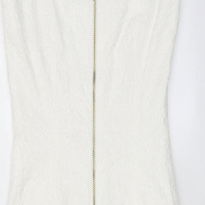 H&M Womens White Cotton A-Line Size 8 Boat Neck Zip