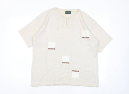 C&A Womens Beige Crew Neck Acrylic Pullover Jumper Size L - Keyhole neck