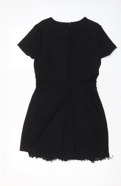 French Connection Womens Black Cotton A-Line Size 14 Crew Neck Zip - Lace