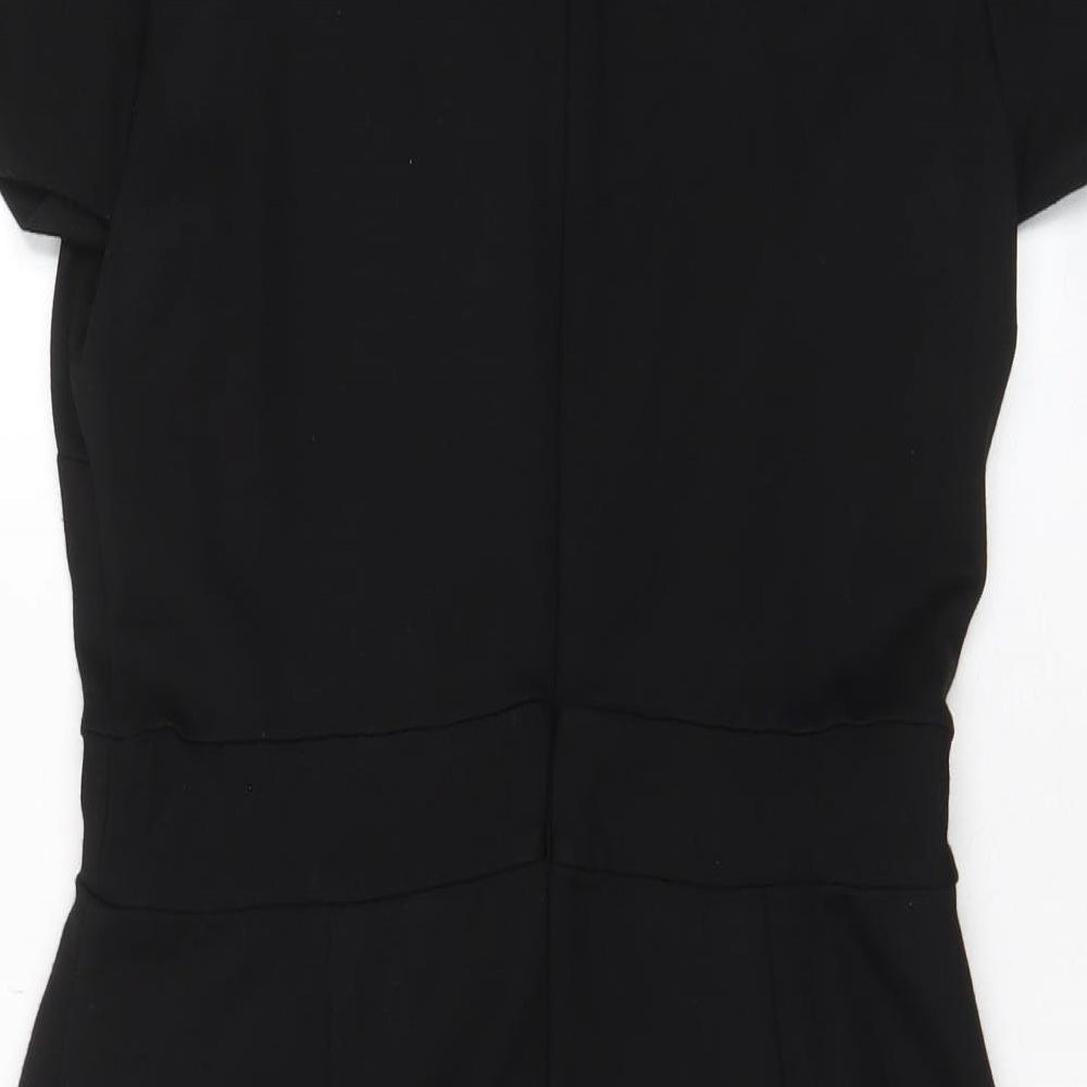 French Connection Womens Black Cotton A-Line Size 14 Crew Neck Zip - Lace