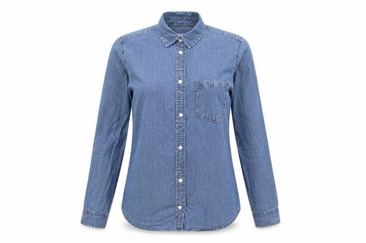 Womens UK Size 8 Denim & Co. Blue Basic Button-Up