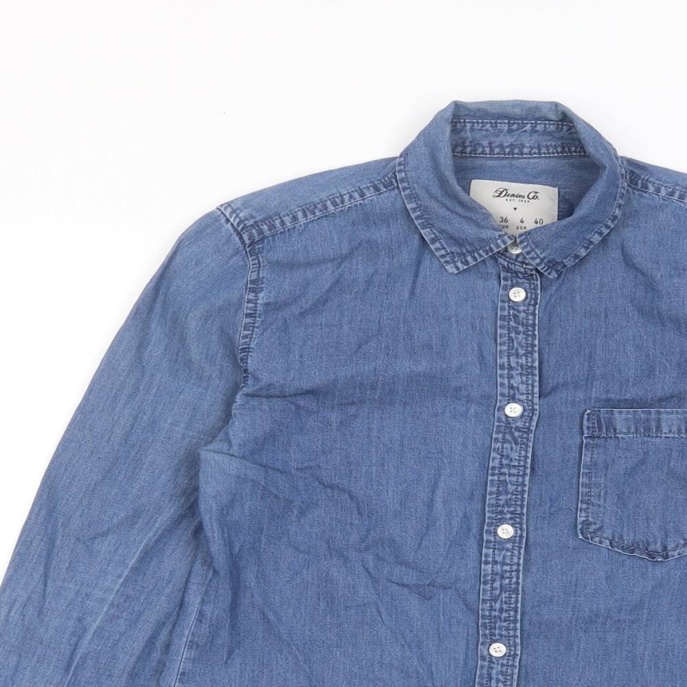 Denim & Co. Womens Blue Cotton Basic Button-Up Size 8 Collared