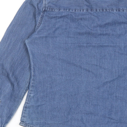 Denim & Co. Womens Blue Cotton Basic Button-Up Size 8 Collared