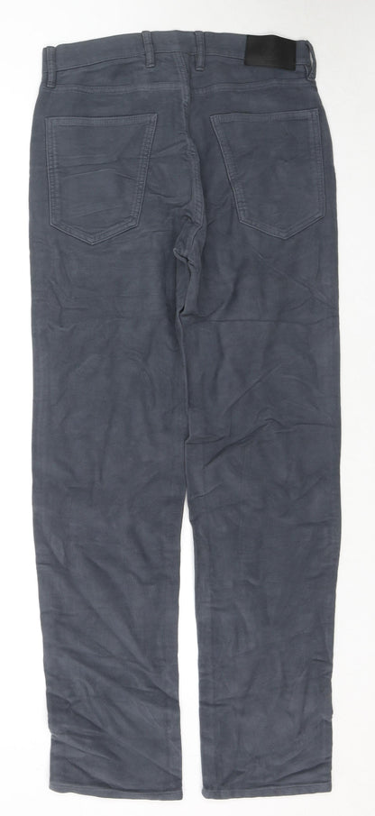 Marks and Spencer Mens Blue Cotton Trousers Size 30 in L33 in Regular Zip