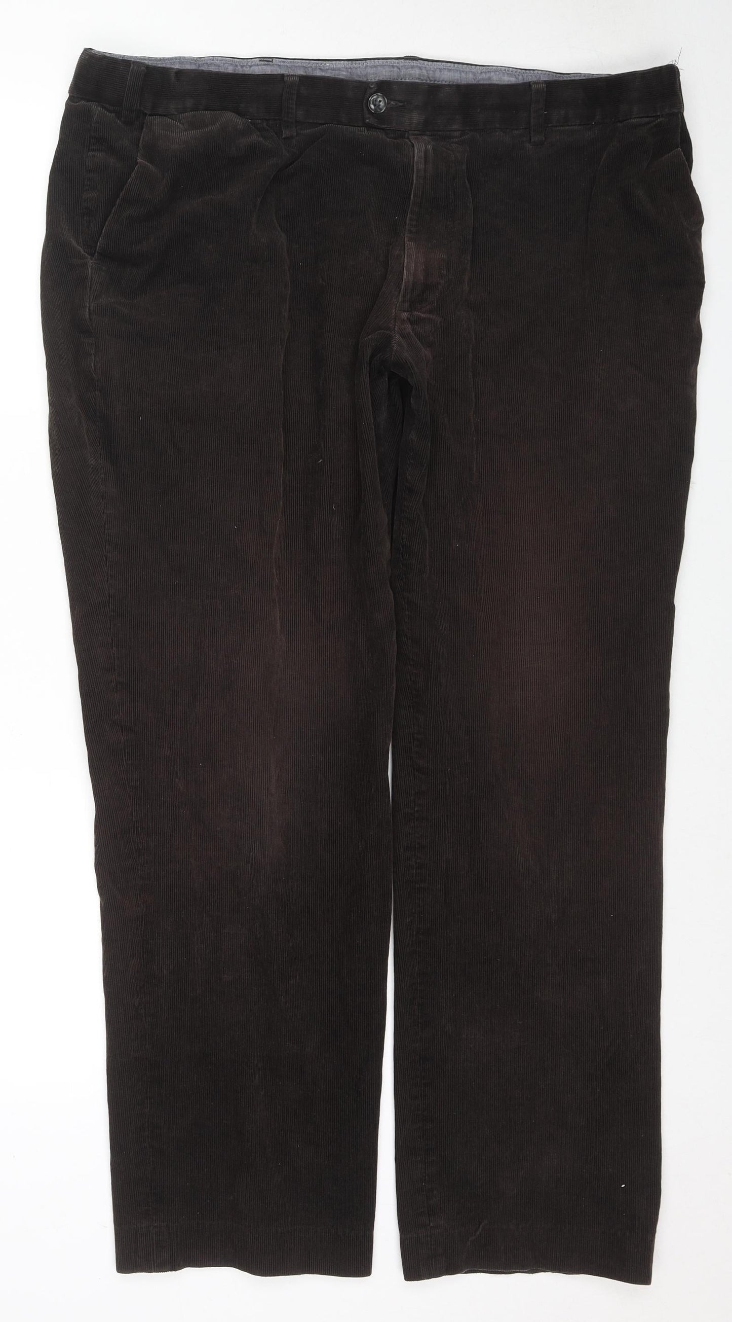Marks and Spencer Mens Brown Cotton Trousers Size 42 in L33 in Regular Zip