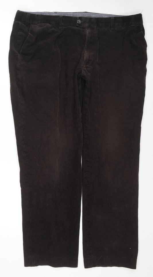 Marks and Spencer Mens Brown Cotton Trousers Size 42 in L33 in Regular Zip