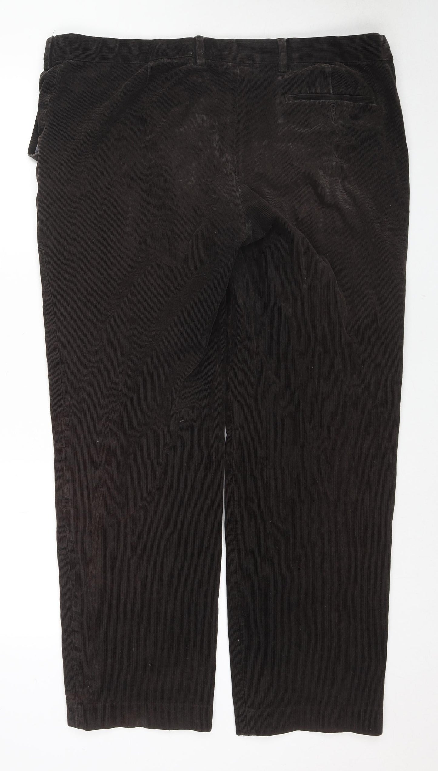 Marks and Spencer Mens Brown Cotton Trousers Size 42 in L33 in Regular Zip
