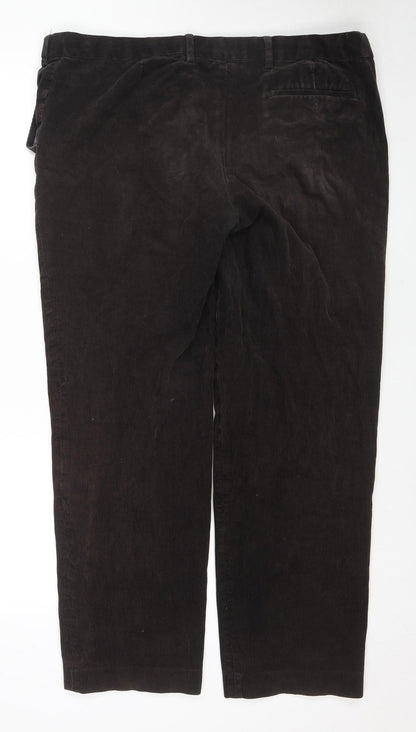 Marks and Spencer Mens Brown Cotton Trousers Size 42 in L33 in Regular Zip