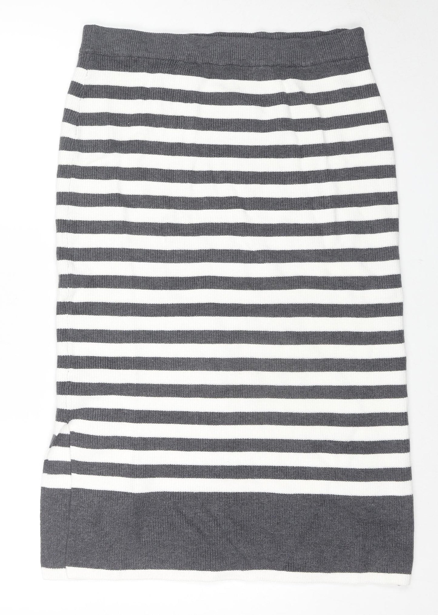 Marks and Spencer Womens Grey Striped Viscose A-Line Skirt Size L