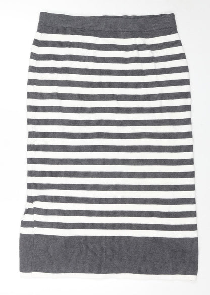Marks and Spencer Womens Grey Striped Viscose A-Line Skirt Size L